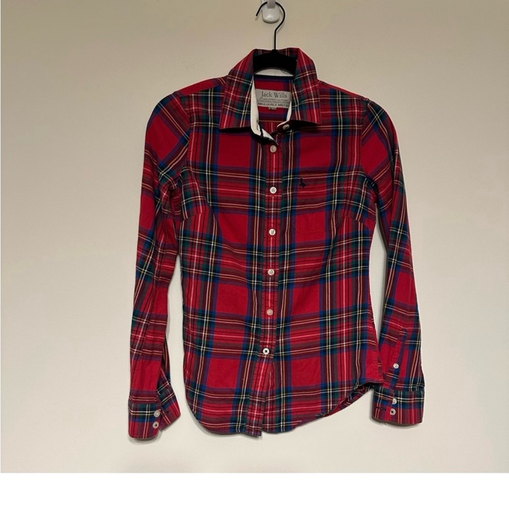 Red Plaid Button Down Shirt. EUC.